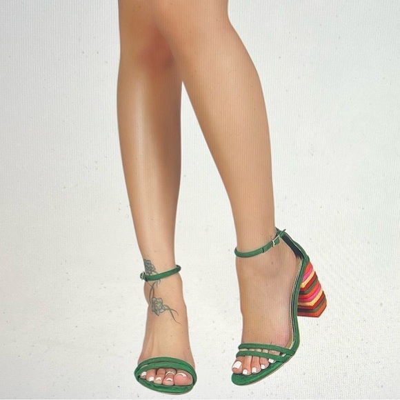 Liliana Women Faux Suede Double Strap Open Toe Striped Chunky Heel Sandal Sz 10 - Picture 9 of 10